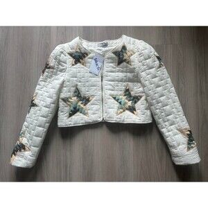 Blue B‎ Quilted Multi Star Embroidered Padded Zip Up Jacket size Large